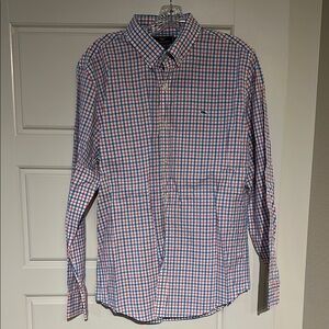 Men's Blue and Red Vineyard Vines Button-Down Shirt Long Sleeve